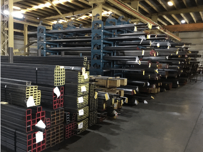 Steel Tubing stacked inventory in warehouse